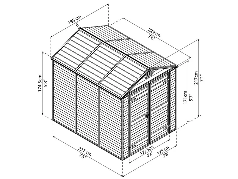 Polykarbonat redskapsbod SkyLight, Palram/Canopia, 1,85x2,29x2,17m, 4,24m², Grå - Image 4