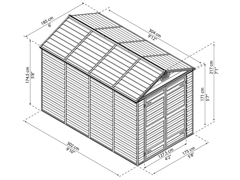 Polykarbonat redskapsbod SkyLight, Palram/Canopia, 1,85x3,04x2,17m, 5,62m², Grå - Image 3