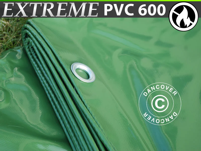 Presenning 4x6m, PVC 600g/m² Grønn, Flammehemmende