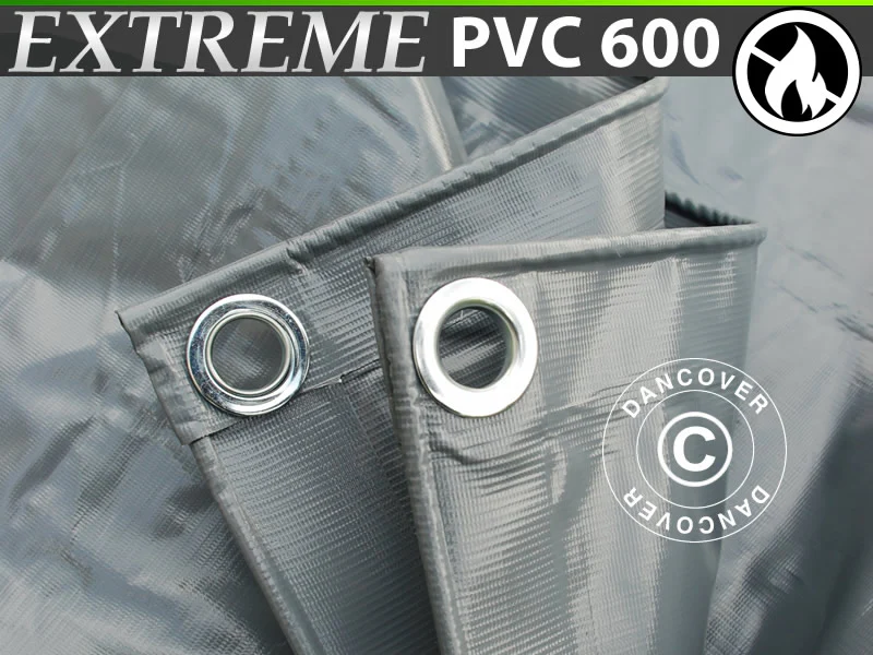 Presenning 8x10m PVC 600g/m², Grå, Flammehemmende