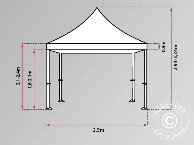 Quick-up telt FleXtents PRO 2,5x5m Hvit, inkl. 6 sider - Image 8