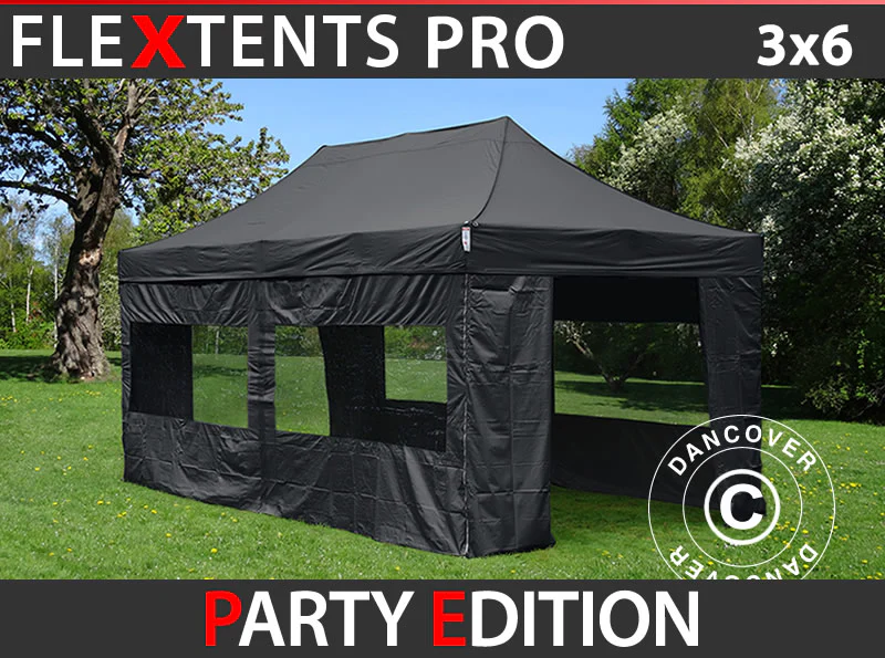 Quick-up telt FleXtents PRO 3x6m Svart, inkl. 6 sider