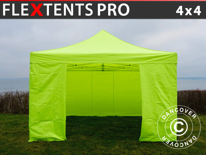 Quick-up telt FleXtents PRO 4x4m Neongul/grønn, inkl. 4 sider