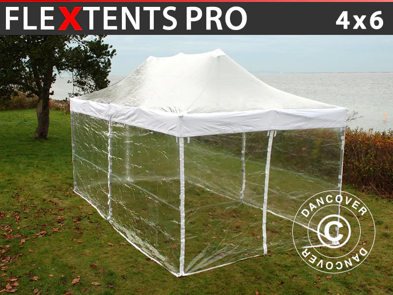 Quick-up telt FleXtents PRO 4x6m Transparent, inkl. 8 sider