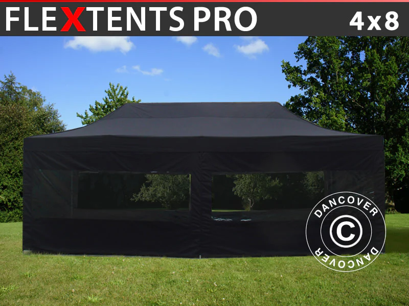 Quick-up telt FleXtents PRO 4x8m Svart, inkl. 6 sider
