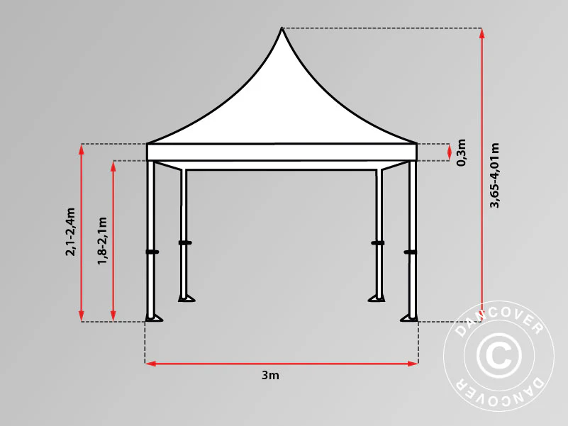 Quick-up telt FleXtents PRO Peak Pagoda 3x6m Svart, inkl. 6 sidevegger - Image 7