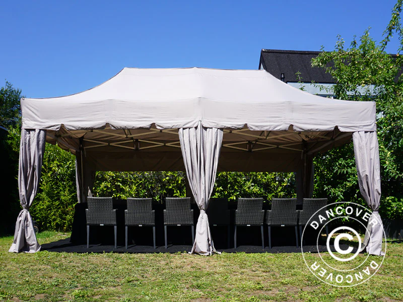 Quick-up telt FleXtents PRO “Peaked” 3x6m Latte, inkl. 6 sidevegger og 6 pyntegardiner - Image 12