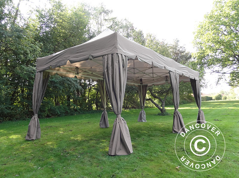 Quick-up telt FleXtents PRO “Peaked” 4x8m Latte, inkl. 6 sidevegger og 6 pyntegardiner - Image 5