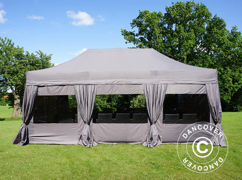 Quick-up telt FleXtents PRO Steel 4x6m Latte, inkl. 8 sider & dekorative gardiner - Image 2