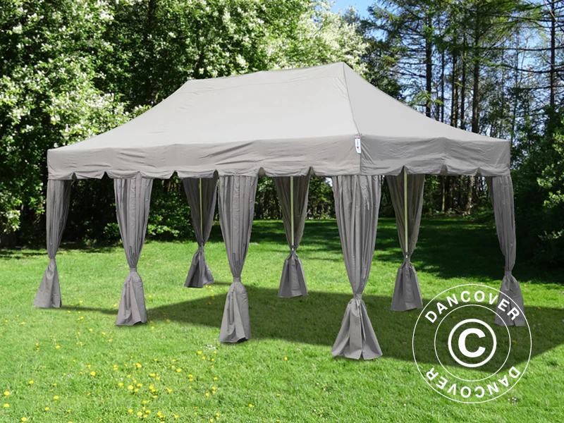 Quick-up telt FleXtents PRO Steel "Peaked" 4x6m Latte, inkl. 8 sider & dekorative gardiner - Image 3