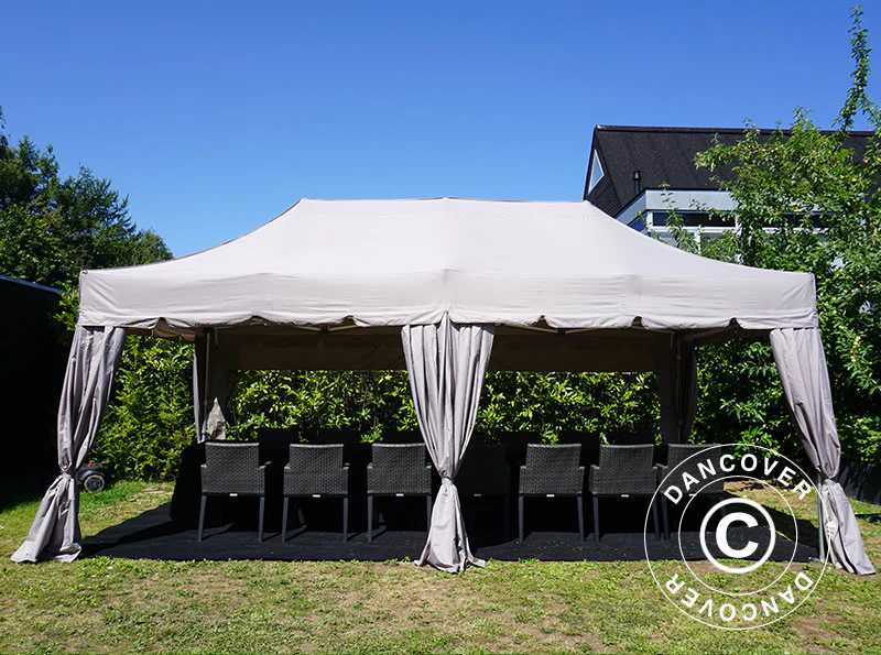 Quick-up telt FleXtents PRO Steel "Peaked" 4x8m Latte, inkl. 6 dekorative gardiner - Image 2