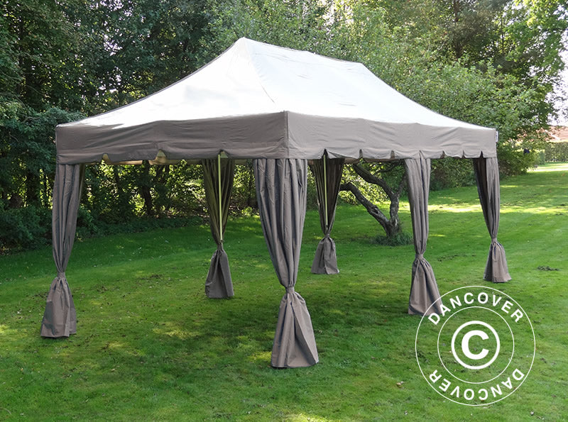 Quick-up telt FleXtents PRO Steel "Peaked" 4x8m Latte, inkl. 6 dekorative gardiner - Image 3