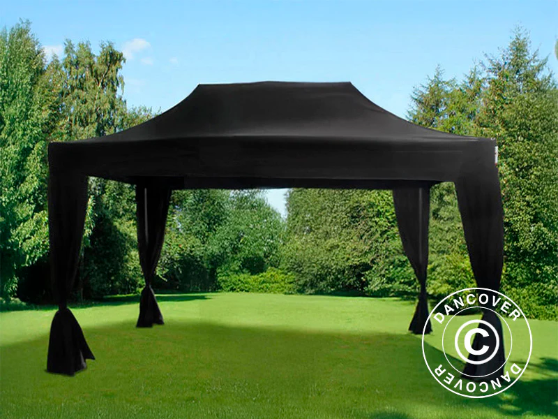 Quick-up telt FleXtents Steel 3x4,5m, Svart, inkl. 4 dekorative gardiner - Image 3