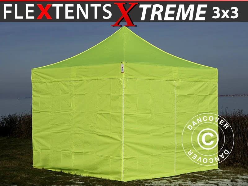 Quick-up telt FleXtents Xtreme 50 3x3m Neongul/grønn, inkl. 4 sider