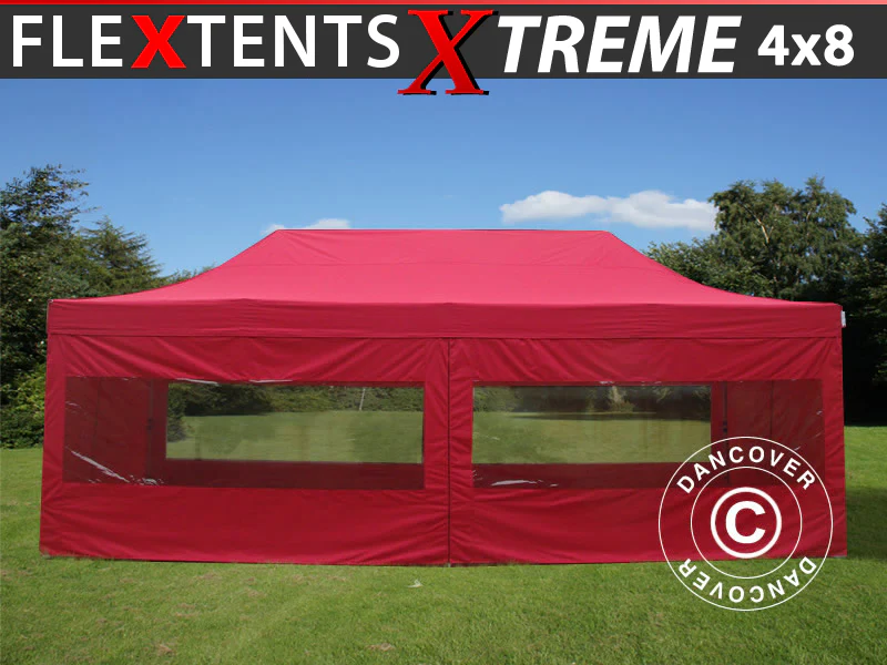 Quick-up telt FleXtents Xtreme 60 4x8m Rød, inkl. 6 sider