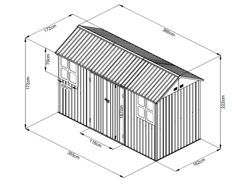 Redskapsbod 3,66x1,72x2,22m, 6,29m², ProShed®, Antrasitt/Hvit - Image 8