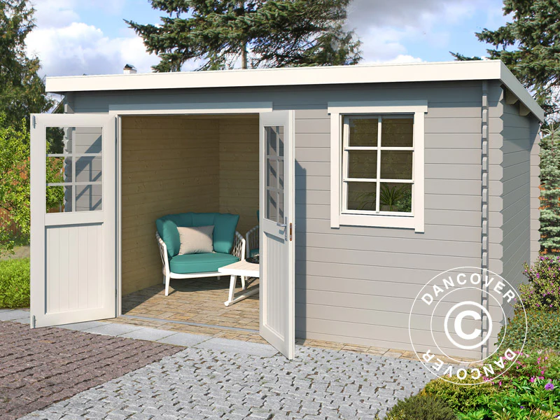Redskapsbod i tre, Asker 3,8x2,3x2,11m, 28mm, 8,4m², Lysegrå - Image 2