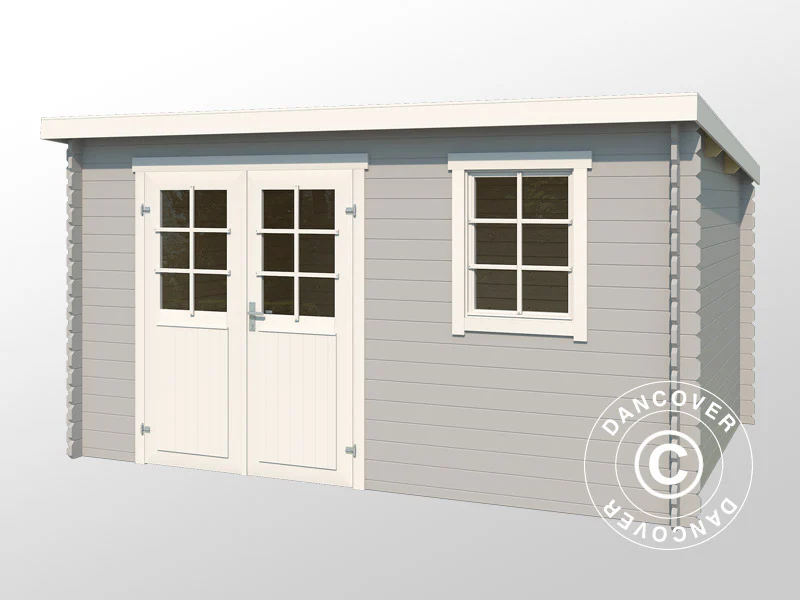 Redskapsbod i tre, Asker 3,8x2,3x2,11m, 28mm, 8,4m², Lysegrå - Image 3