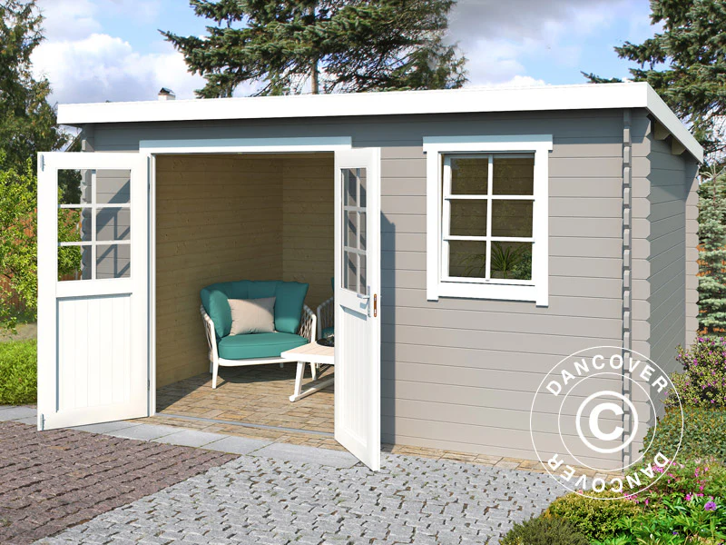 Redskapsbod i tre, Asker 3,8x2,75x2,11m, 28mm, 10,09m², Lysegrå - Image 2