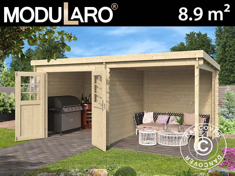 Redskapsbod i tre Lahti med overheng 4,24x2,2x2m, 28mm, 8,9m², Natur