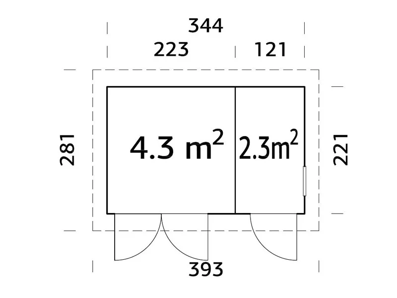 Redskapsbod i tre m/gulv, 3,44x2,21x2,49m, 6,6m2, Naturlig - Image 5