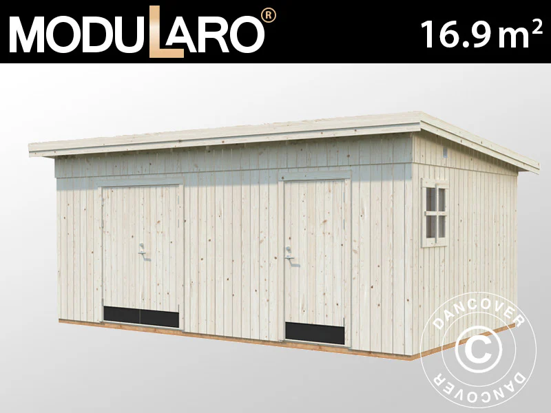 Redskapsbod i tre m/gulv, 5,61x3,3x2,59m, 16,9m², Naturlig