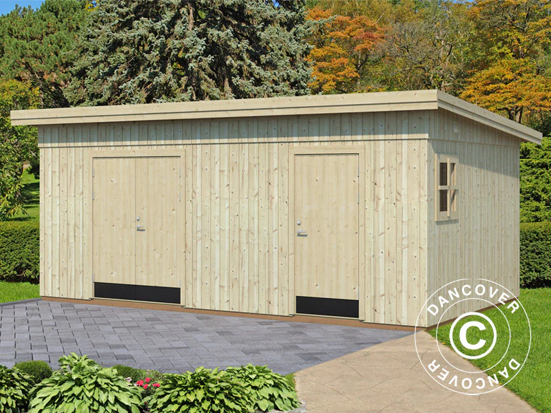 Redskapsbod i tre m/gulv, 5,61x3,3x2,59m, 16,9m², Naturlig - Image 2