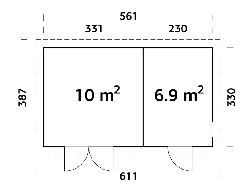 Redskapsbod i tre m/gulv, 5,61x3,3x2,59m, 16,9m², Naturlig - Image 6