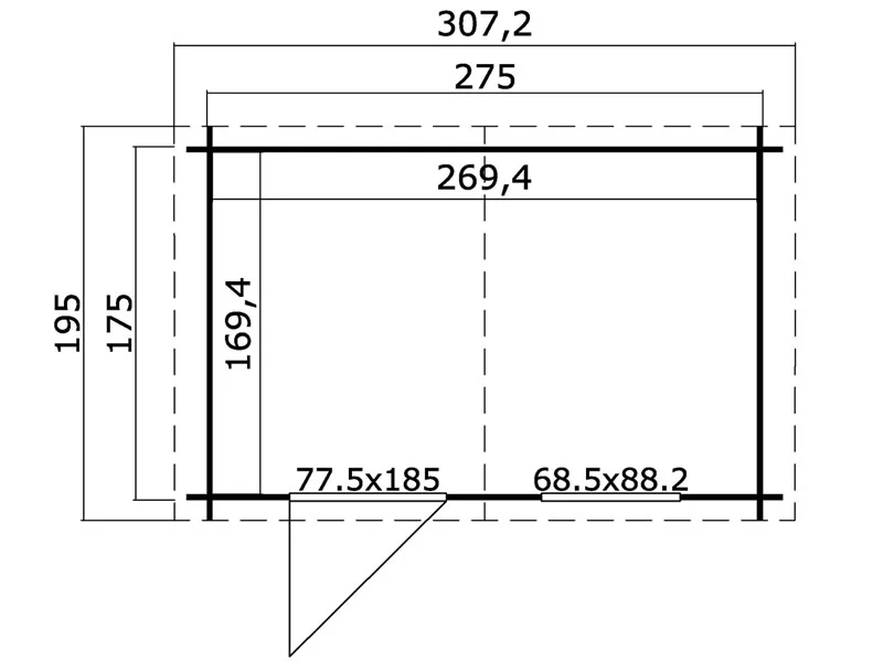 Redskapsbod i tre Marseille 2,75x1,75x2,34m, 28mm, 4,56m², Naturlig - Image 4