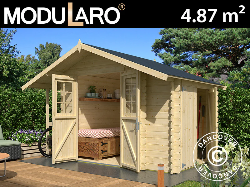 Redskapsbod i tre Moss m/overheng, 3,2x2x2,28m, 19mm, 4,87m², Naturlig