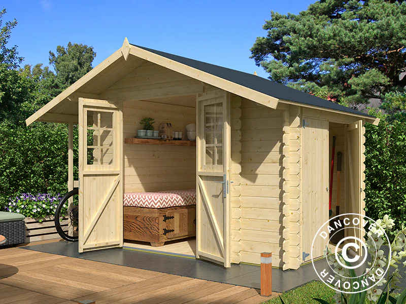 Redskapsbod i tre Moss m/overheng, 3,2x2x2,28m, 19mm, 4,87m², Naturlig - Image 2