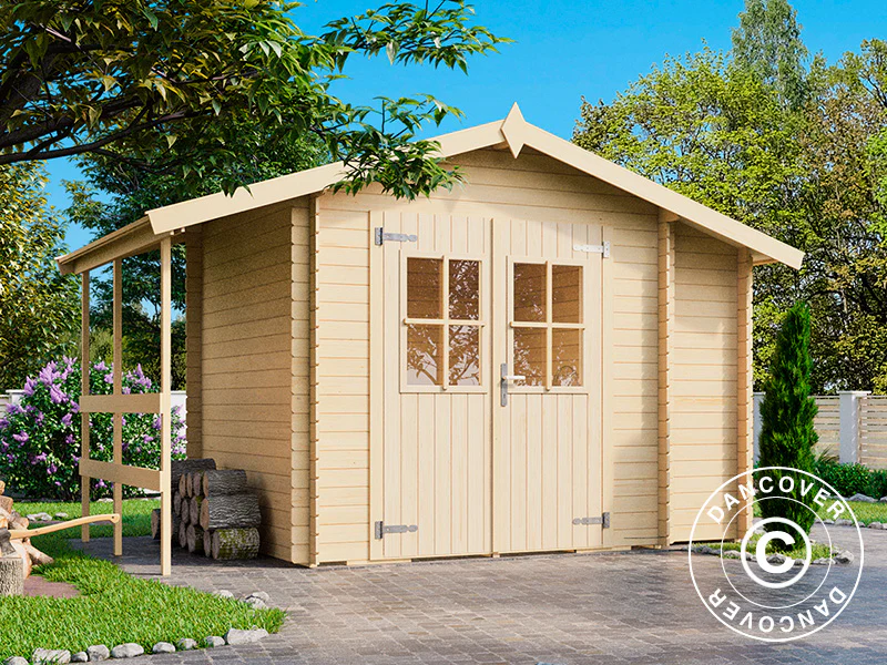 Redskapsbod i tre Moss m/overheng, 3,2x2x2,28m, 19mm, 4,87m², Naturlig - Image 3