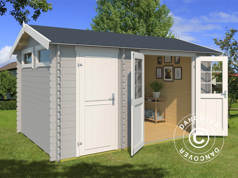 Redskapsbod i tre, Narva 3,8x2,5x2,39m, 28mm, 9,3m², Lysegrå - Image 2