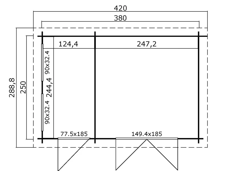 Redskapsbod i tre, Narva 3,8x2,5x2,39m, 28mm, 9,3m², Lysegrå - Image 8