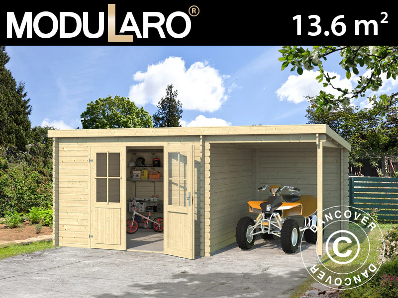 Redskapsbod i tre, Tartu m/overheng 4,81x2,92x2,11m, 28mm, 13,6m², Naturlig