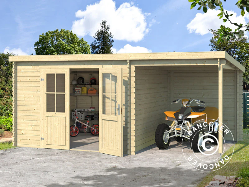 Redskapsbod i tre, Tartu m/overheng 4,81x2,92x2,11m, 28mm, 13,6m², Naturlig - Image 2