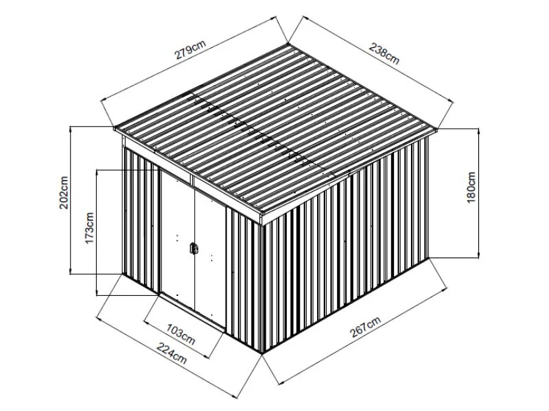 Redskapsbod m/skylight 2,38x2,79x2,02m, 6,6m2, ProShed®, Antrasitt - Image 9