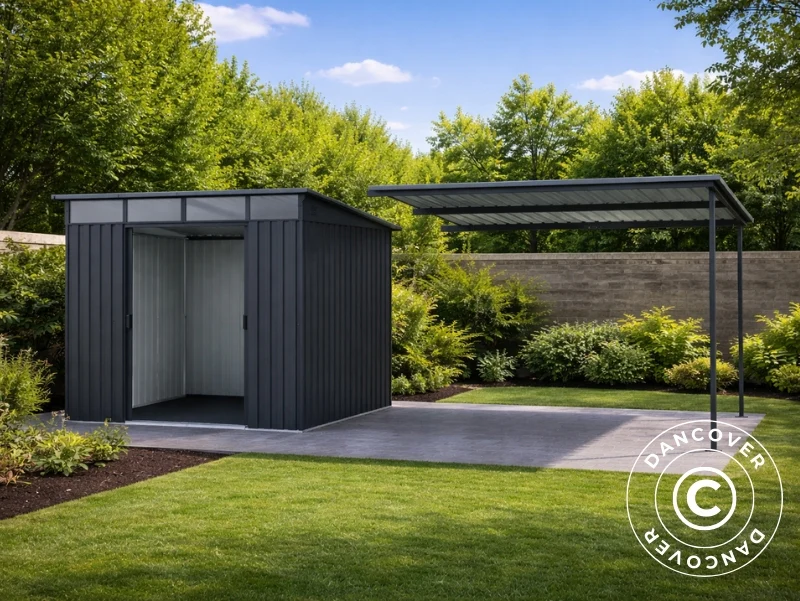 Redskapsbod m/takvindu + overbygg, 4,74x1,93x2,02m, 9,15m², ProShed®, Antrasitt - Image 3