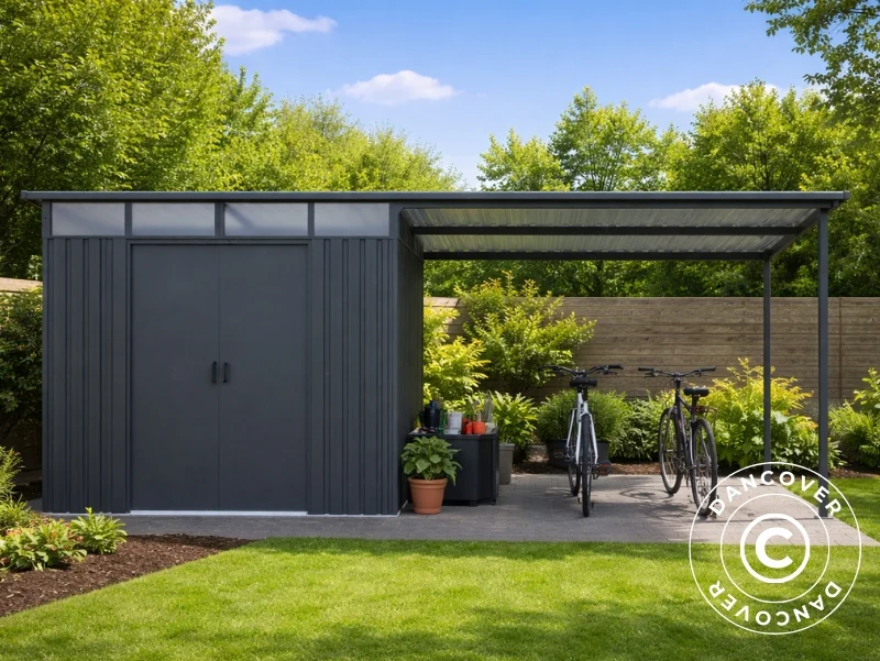 Redskapsbod m/takvindu + overbygg, 4,74x1,93x2,02m, 9,15m², ProShed®, Antrasitt - Image 4