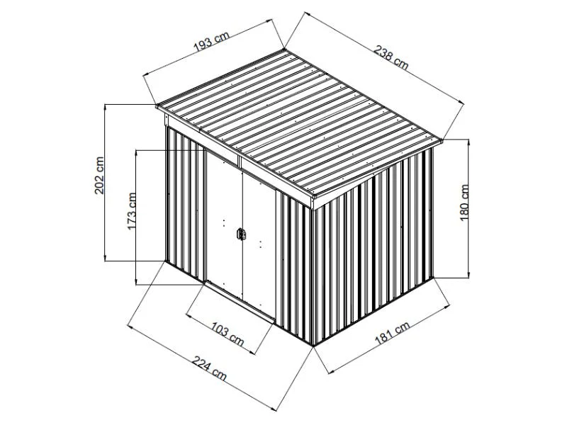 Redskapsbod m/takvindu + overbygg, 4,74x1,93x2,02m, 9,15m², ProShed®, Antrasitt - Image 6