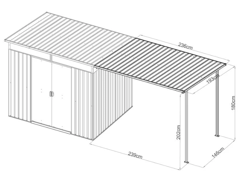 Redskapsbod m/takvindu + overbygg, 4,74x1,93x2,02m, 9,15m², ProShed®, Antrasitt - Image 7