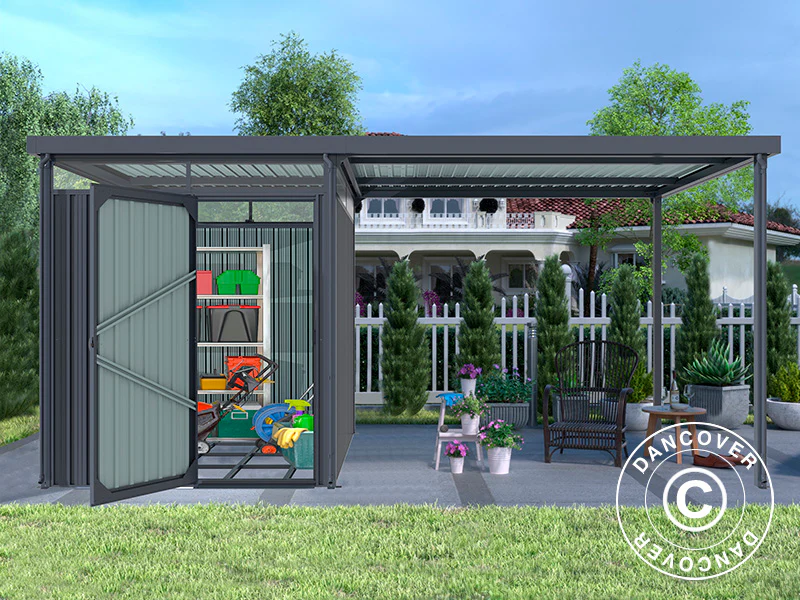 Redskapsbod m/takvindu + overheng, 4,9x2,45x2,26m, 12,0m², Antrasitt - Image 3