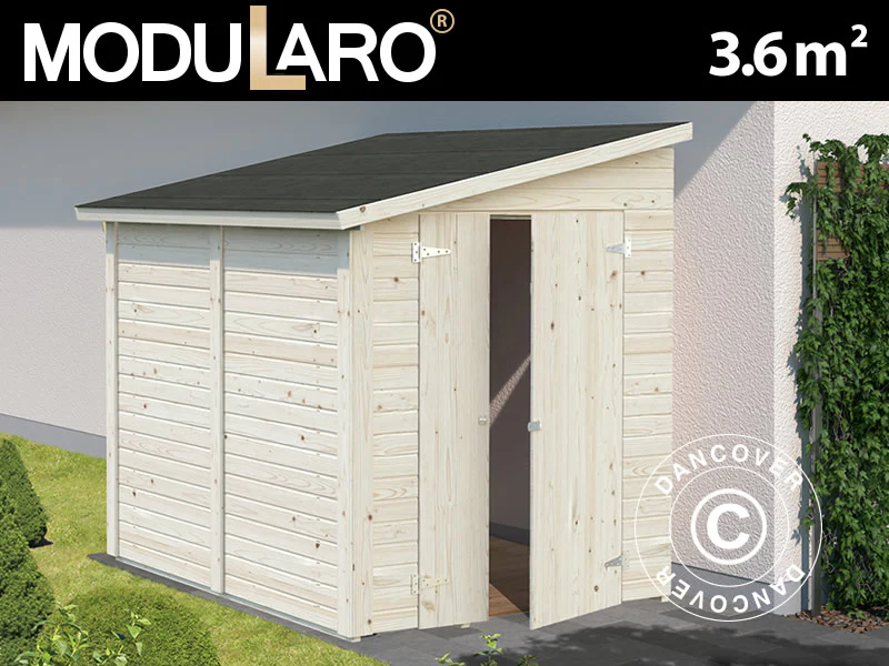 Redskapsbod mot vegg i tre 1,65x2,22x2,1m, 3,6m², naturlig