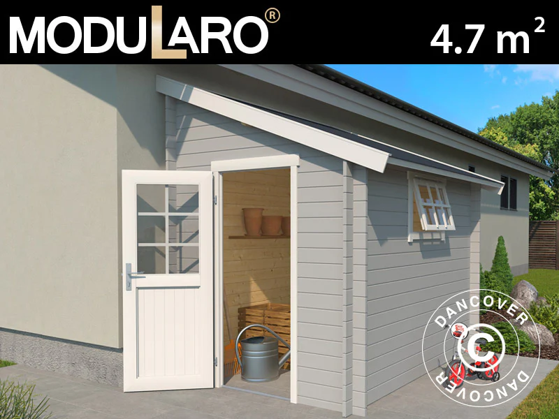 Redskapsbod mot vegg i tre, Vanda 1,8x2,75x2,68m, 28mm, 4,7m², Lysegrå