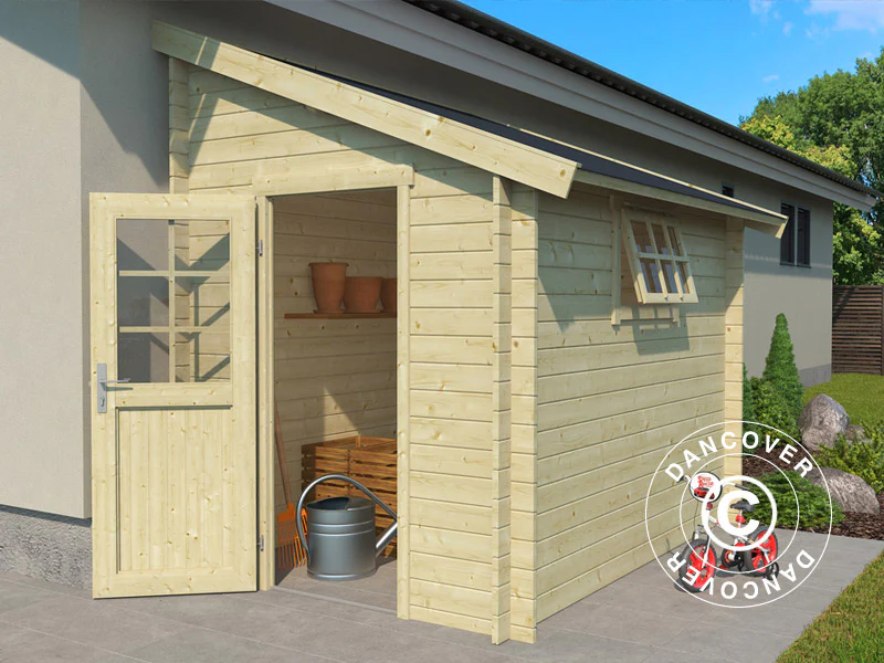 Redskapsbod mot vegg i tre, Vanda 1,8x2,75x2,68m, 28mm, 4,7m², Naturlig - Image 3