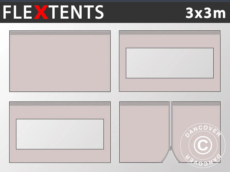 Sidevegg Sett for Quick-up telt FleXtents 3x3m, Latte