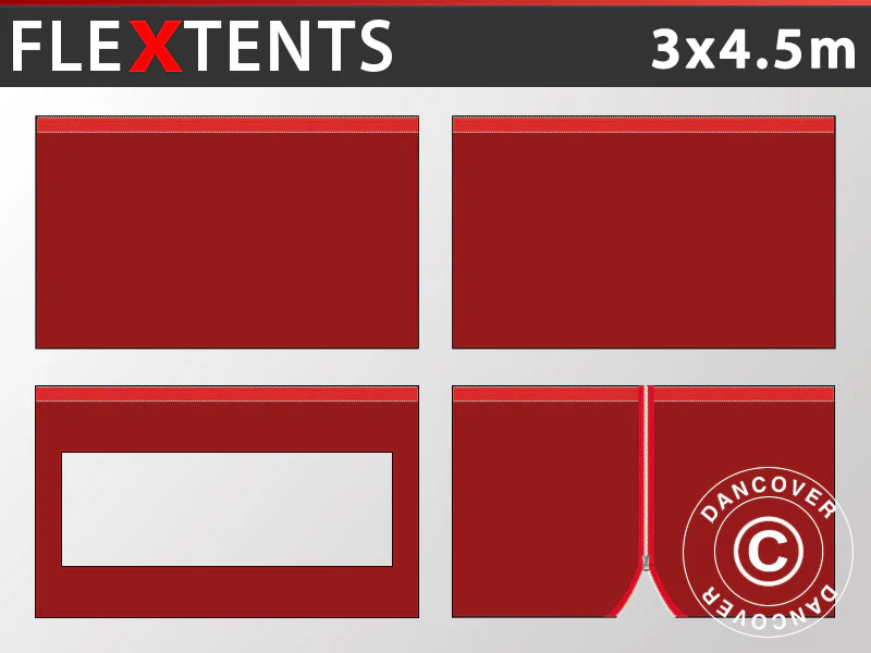 Sidevegg Sett for Quick-up telt FleXtents 3x4,5m, Rød