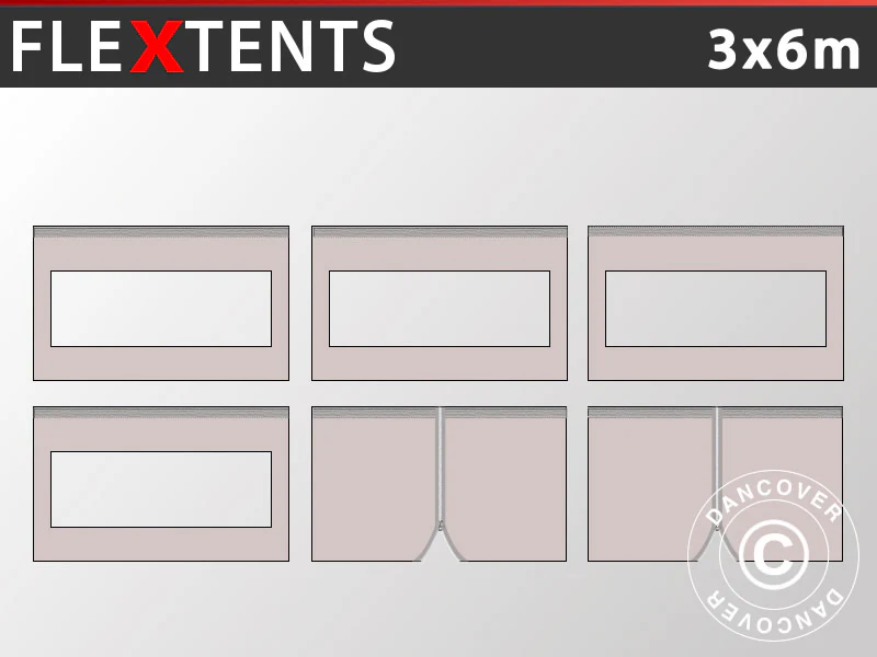Sidevegg Sett for Quick-up telt FleXtents 3x6m, Latte