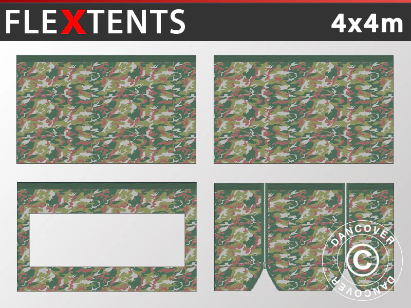 Sidevegg Sett for Quick-up telt FleXtents 4x4m, Kamuflasje