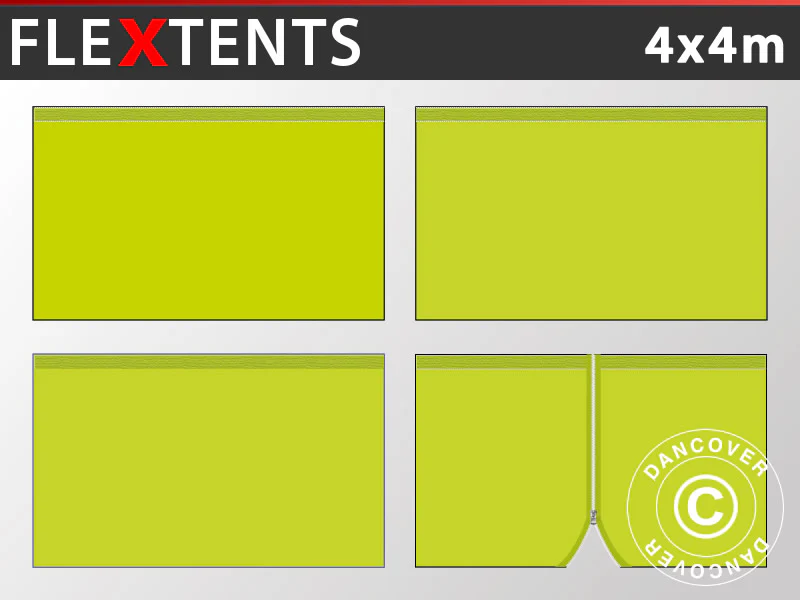Sidevegg Sett for Quick-up telt FleXtents 4x4m, Neongul/grønn